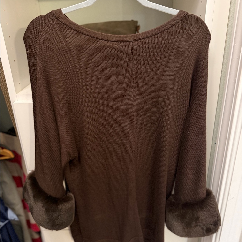 Chico's Chocolate Brown Sweater with Faux Fur Cuffs